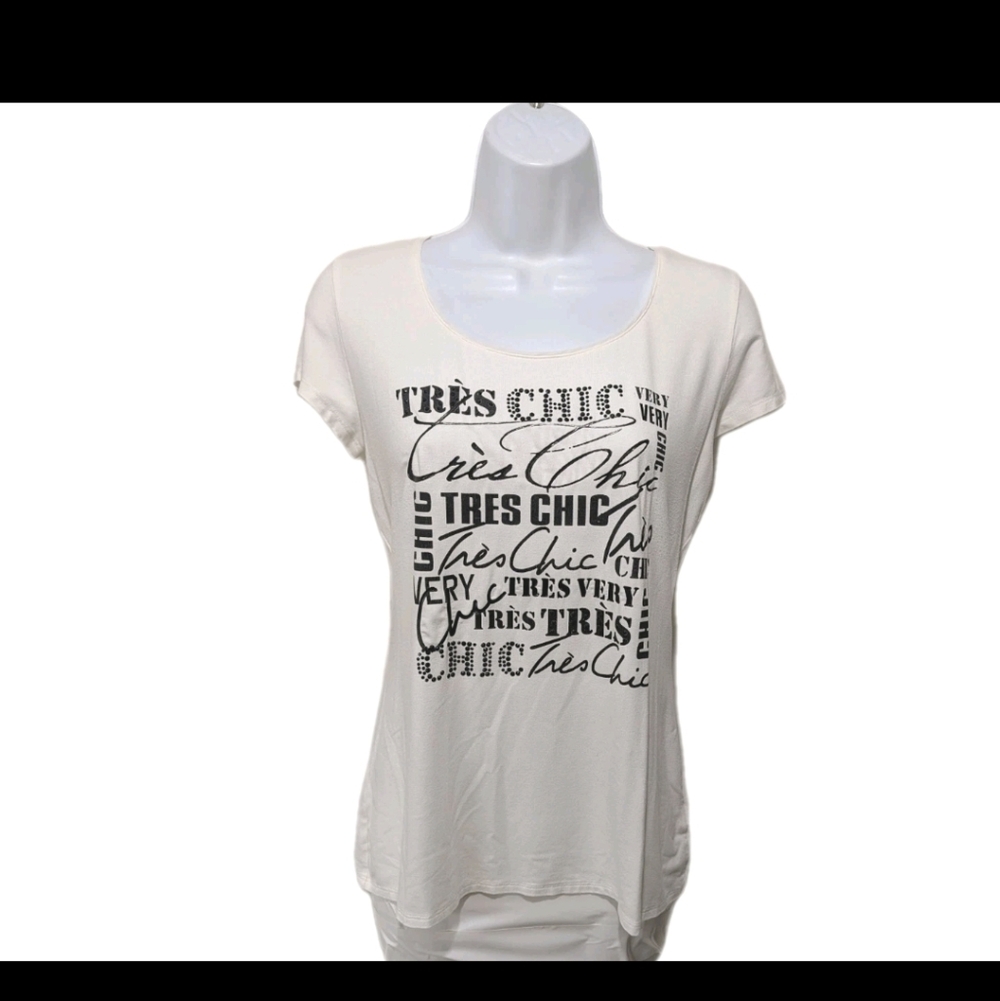 White House Black Tres Chic Tee Graphic T Shirt M French Artsy Wt1